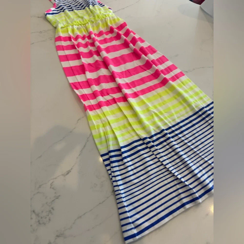 Striped Maxi Dress in Pink, Yellow, and Blue
